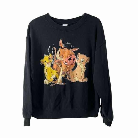 Disney The Lion King Sweatshirt Black Crewneck Juniors Size L 11-13 Simba Nala - Picture 1 of 5